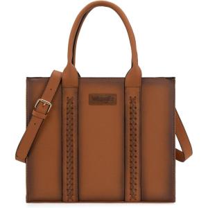 Montana West × Wrangler Large Tote Bags Purses for Women Work Top-Handle Handbags with Strap(F-brown)