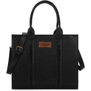 Montana West × Wrangler Large Tote Bags Purses for Women Work Top-Handle Handbags with Strap(L-black)