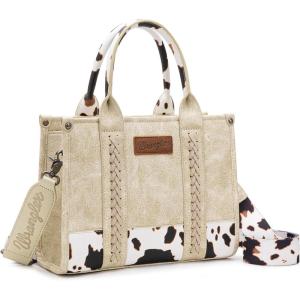 Montana West × Wrangler Tote Bag for Women Western Cow Print Purse Designer Top Handle Handbags(M Beige-guitar Strap)