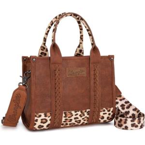 Montana West × Wrangler Tote Bag for Women Western Cow Print Purse Designer Top Handle Handbags(M Lepard Brown-guitar Strap)