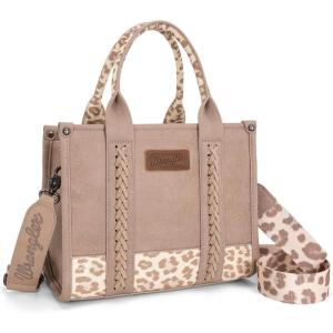 Montana West × Wrangler Tote Bag for Women Western Cow Print Purse Designer Top Handle Handbags(M Lepard Khaki-guitar Strap)