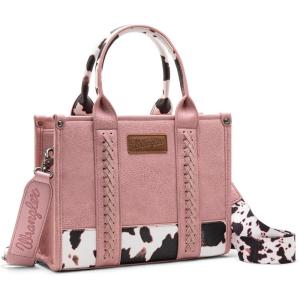Montana West × Wrangler Tote Bag for Women Western Cow Print Purse Designer Top Handle Handbags(M Pink-guitar Strap)