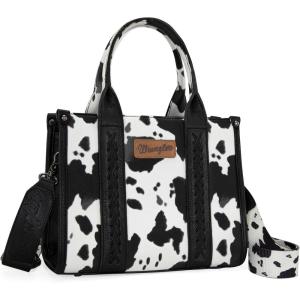 Montana West × Wrangler Tote Bag for Women Western Cow Print Purse Designer Top Handle Handbags(M-cow Print Black)
