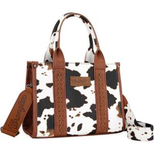 Montana West × Wrangler Tote Bag for Women Western Cow Print Purse Designer Top Handle Handbags(M-cow Print Brown)