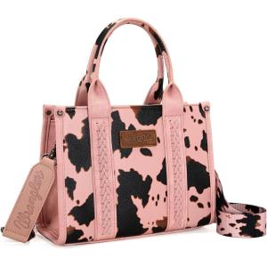 Montana West × Wrangler Tote Bag for Women Western Cow Print Purse Designer Top Handle Handbags(M-cow Print Pink)