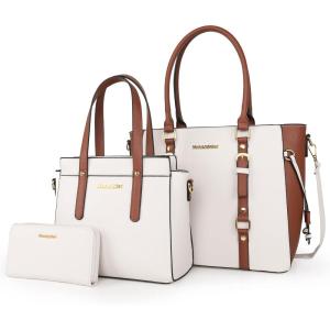 Montana West 3PCS Purses for Women Tote Bag and Wallet Set Shoulder Satchel Handbags(2 Tone Beige & Brown)