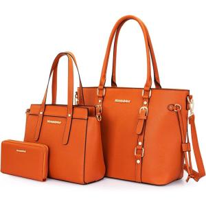 Montana West 3PCS Purses for Women Tote Bag and Wallet Set Shoulder Satchel Handbags(3pcs Orange)