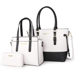 Montana West 3PCS Purses for Women Tote Bag and Wallet Set Shoulder Satchel Handbags(Elengant Beige & Black)