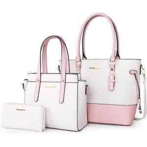 Montana West 3PCS Purses for Women Tote Bag and Wallet Set Shoulder Satchel Handbags(Elengant Beige & Pink)