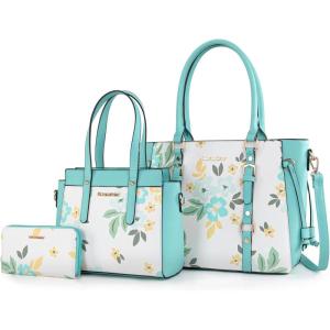 Montana West 3PCS Purses for Women Tote Bag and Wallet Set Shoulder Satchel Handbags(Flower Green)
