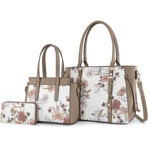 Montana West 3PCS Purses for Women Tote Bag and Wallet Set Shoulder Satchel Handbags(Flower Khaki)