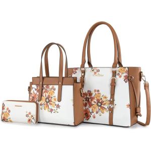 Montana West 3PCS Purses for Women Tote Bag and Wallet Set Shoulder Satchel Handbags(Flower Light Brown)
