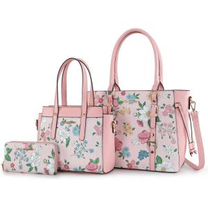 Montana West 3PCS Purses for Women Tote Bag and Wallet Set Shoulder Satchel Handbags(Flower Pink)