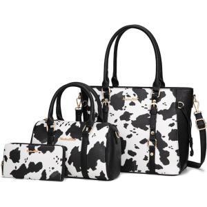 Montana West 3PCS Purses for Women Tote Bag and Wallet Set Shoulder Satchel Handbags(Y Cow Black)