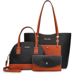 Montana West 3PCS Purses for Women Tote Bag and Wallet Set Shoulder Satchel Handbags(Z Black&orange)