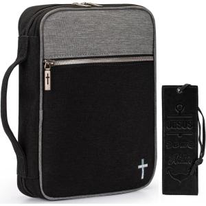 Montana West Bible Cover for Women Men with Leather Bookmark Book Carrying Cases Church Bag for Outdoor Protective(Black&grey)
