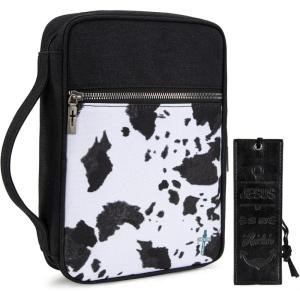 Montana West Bible Cover for Women Men with Leather Bookmark Book Carrying Cases Church Bag for Outdoor Protective(Cow Black)