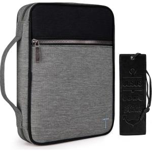 Montana West Bible Cover for Women Men with Leather Bookmark Book Carrying Cases Church Bag for Outdoor Protective(Grey & Black)