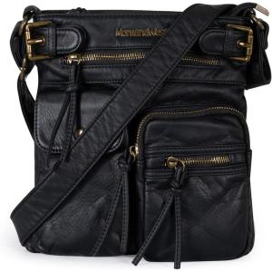Montana West Crossbody Bag for Women Soft Washed Leather Multi Pocket crossbody handbags(Black)