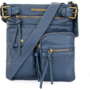 Montana West Crossbody Bag for Women Soft Washed Leather Multi Pocket crossbody handbags(Blue)