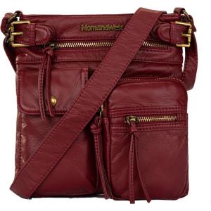 Montana West Crossbody Bag for Women Soft Washed Leather Multi Pocket crossbody handbags(Burgundy Red)