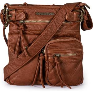Montana West Crossbody Bag for Women Soft Washed Leather Multi Pocket crossbody handbags(Camel)