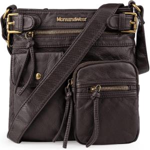 Montana West Crossbody Bag for Women Soft Washed Leather Multi Pocket crossbody handbags(Coffee)