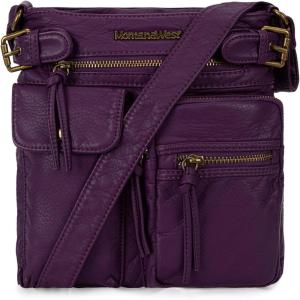 Montana West Crossbody Bag for Women Soft Washed Leather Multi Pocket crossbody handbags(Dark Purple)