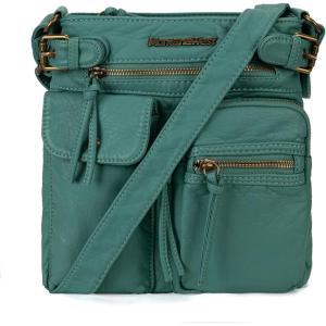 Montana West Crossbody Bag for Women Soft Washed Leather Multi Pocket crossbody handbags(Turquoise)