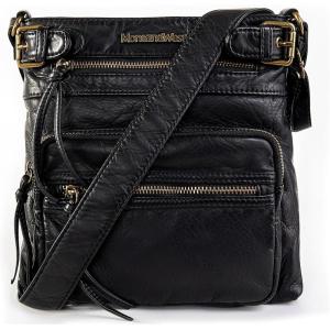 Montana West Crossbody Bag for Women Soft Washed Leather Multi Pocket crossbody handbags(Y#black)