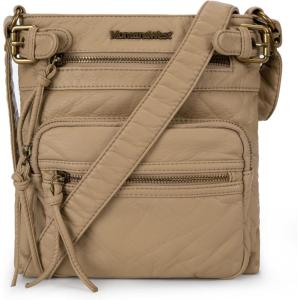 Montana West Crossbody Bag for Women Soft Washed Leather Multi Pocket crossbody handbags(Y#light French Beige)