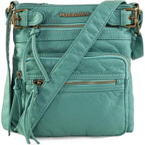 Montana West Crossbody Bag for Women Soft Washed Leather Multi Pocket crossbody handbags(Y#turquoise)