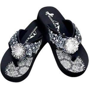 Montana West Flip Flops for women Wedge Flip Flops Western Wedge Sandals Bling Flip Flops Beach Sandals SE95*001 BK10