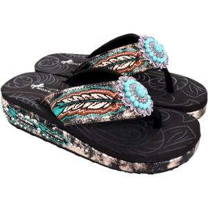 Montana West Flip Flops for women Wedge Flip Flops Western Wedge Sandals Bling Flip Flops Beach Sandals SEF05-S096BK-10
