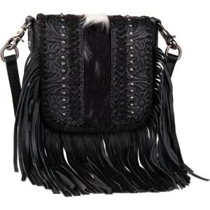 Montana West Fringe Purse Western Purses for Women Crossbody Bag(E2-floral Tooled With Hair-on Cowhide-black)