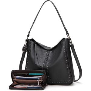 Montana West Hobo Bag for Women Crossbody Purse and Handbags Ladies Chic Shoulder Bags(Black-2pcs Set)