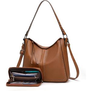 Montana West Hobo Bag for Women Crossbody Purse and Handbags Ladies Chic Shoulder Bags(Brown-2pcs Set)
