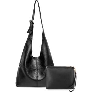 Montana West Hobo Bags Purse for Women Ultra Soft Foldable Shoulder Slouchy Handbags with Cosmetic bag(Classic-black)