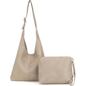 Montana West Hobo Bags Purse for Women Ultra Soft Foldable Shoulder Slouchy Handbags with Cosmetic bag(Classic-khaki)