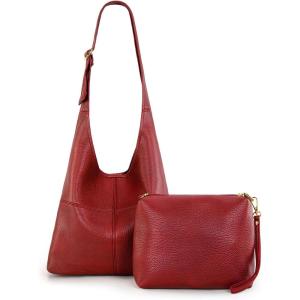 Montana West Hobo Bags Purse for Women Ultra Soft Foldable Shoulder Slouchy Handbags with Cosmetic bag(Classic-red)