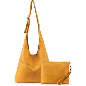 Montana West Hobo Bags Purse for Women Ultra Soft Foldable Shoulder Slouchy Handbags with Cosmetic bag(Classic-yellow)