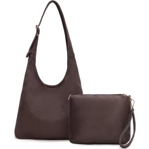 Montana West Hobo Bags Purse for Women Ultra Soft Foldable Shoulder Slouchy Handbags with Cosmetic bag(Suede-coffee)