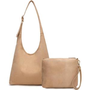 Montana West Hobo Bags Purse for Women Ultra Soft Foldable Shoulder Slouchy Handbags with Cosmetic bag(Suede-khaki)