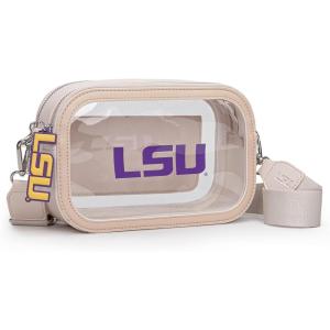 Montana West NCAA Clear Bag for Stadium Events Handbags for Sports Fans with Adjustable Nylon Strap,Card Pocket & Team Logo(Lsu-beige)