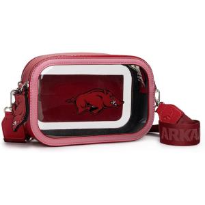 Montana West NCAA Clear Bag for Stadium Events Handbags for Sports Fans with Adjustable Nylon Strap,Card Pocket & Team Logo(Razorbacks Hogs-burgundy)