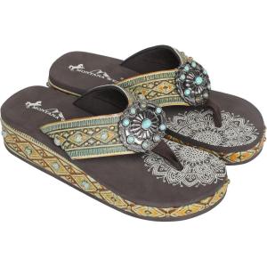 Montana West Patriotic Sandals For Women Comfort Thong Style Flip Flops Embroidered Western Wedge Sandals Black SEF11-S066GN-8-G