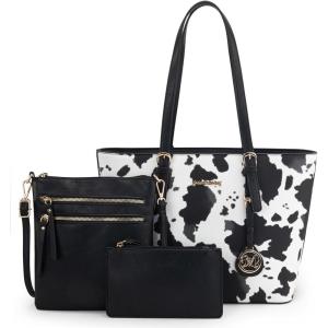 Montana West Purses for Women Tote Bag 3Pcs Set Leopard Print Satchel Handbags(055 Cow Black)