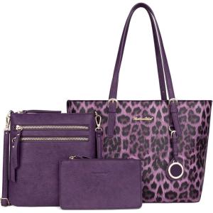 Montana West Purses for Women Tote Bag 3Pcs Set Leopard Print Satchel Handbags(055 Purple)
