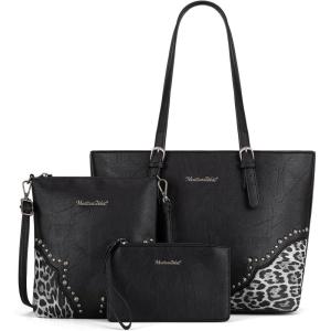 Montana West Purses for Women Tote Bag 3Pcs Set Leopard Print Satchel Handbags(058 Black)