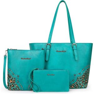 Montana West Purses for Women Tote Bag 3Pcs Set Leopard Print Satchel Handbags(058 Blue)